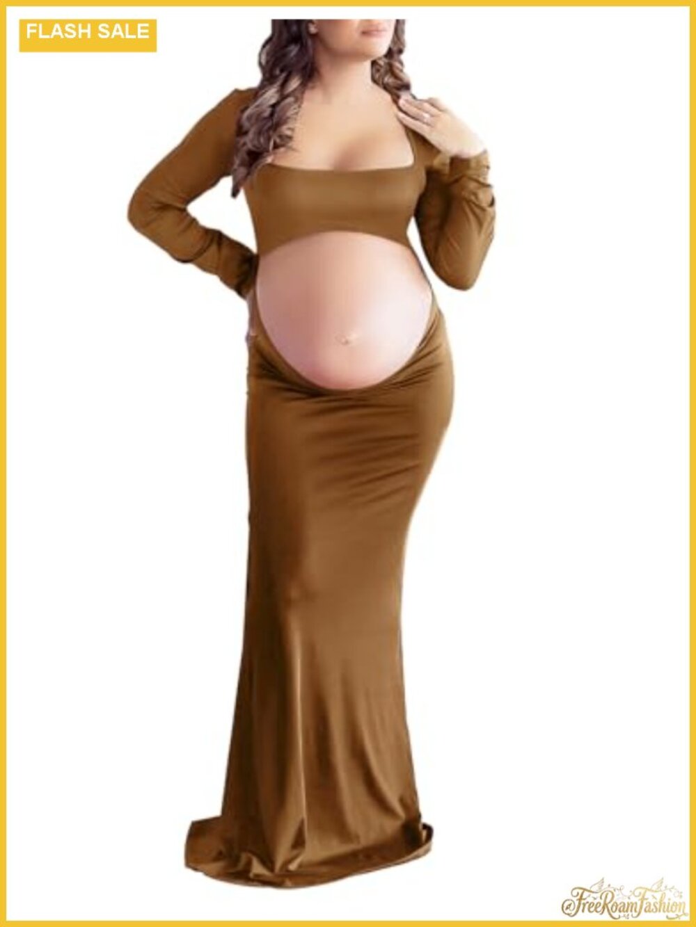 Maternity Photoshoot Bodycon Maxi Dress Long Sleeve Square Neck